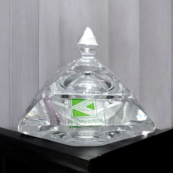 Kristalcolor Crystal Trinket Box Clear Cut Glass Deco Jewelry Keepsake Italy - Picture 1 of 13